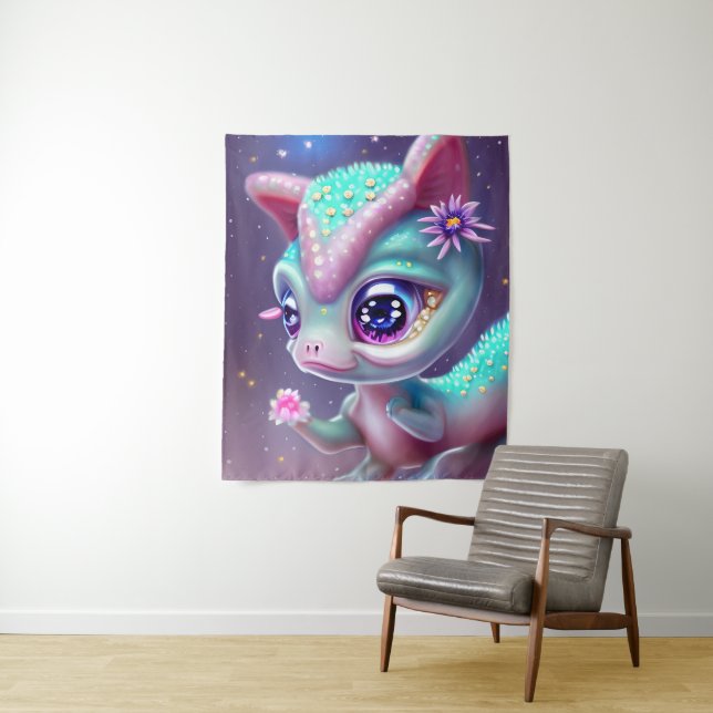 Fantasy Kawaii niedlich und bezaubernd Baby Dinosa Wandteppich (Beispiel)