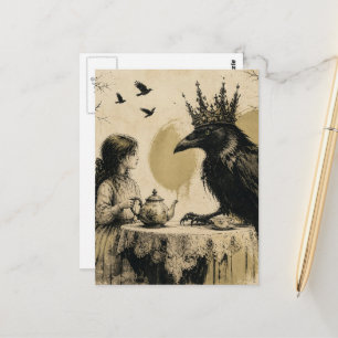 Fantasy-Kind hat eine königliche Raben-Teeparty Un Postkarte
