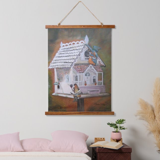 Fantasy Kingfisher Birdcage Wandteppich Mit Holzrahmen (Schlafzimmer)