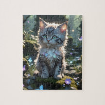 Fantasy Kitty mit Schmetterlingen Jigsaw Puzzle