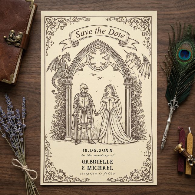 Fantasy Knight Dragon Gothic Wedding Save The Date (Von Creator hochgeladen)
