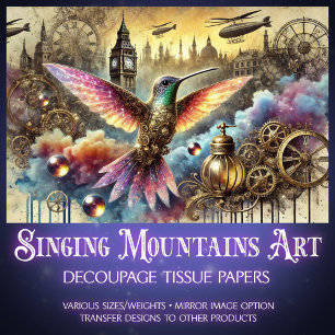 Fantasy Kolibri Steampunk Landschaft Decoupage Seidenpapier