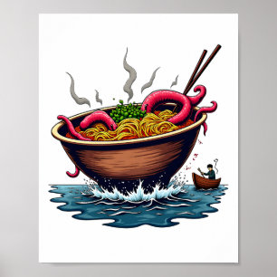 Fantasy Kraken Ramen Monster Bowl Poster