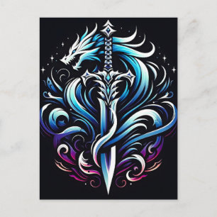 Fantasy Krieger Mystischer Drache Schwert Flamme Feiertagspostkarte