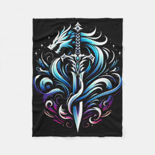 Fantasy-Krieger-Mystischer-Drachenschwert-Flamme Fleecedecke