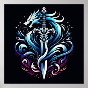 Fantasy-Krieger-Mystischer-Drachenschwert-Flamme Poster