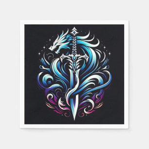Fantasy-Krieger-Mystischer-Drachenschwert-Flamme Serviette