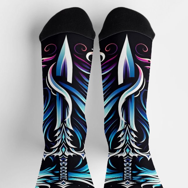 Fantasy-Krieger-Mystischer-Drachenschwert-Flamme Socken (Oben)