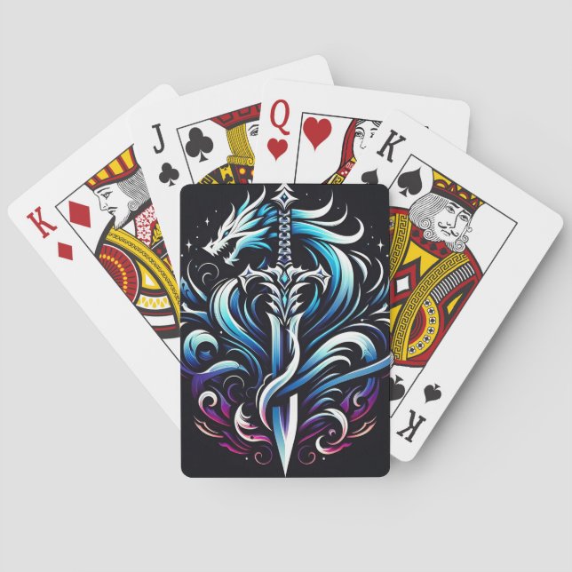 Fantasy-Krieger-Mystischer-Drachenschwert-Flamme Spielkarten (Rückseite)