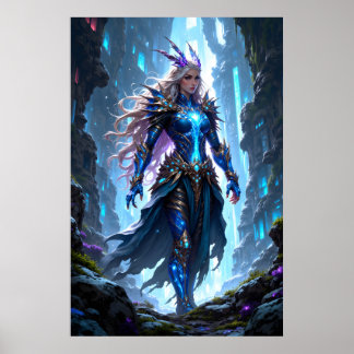 Fantasy-Kriegerkönigin, die durch eine mystische Poster