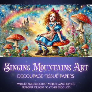 Fantasy-Kunst Alice auf Pilz-Wunderland-Decoupage Seidenpapier