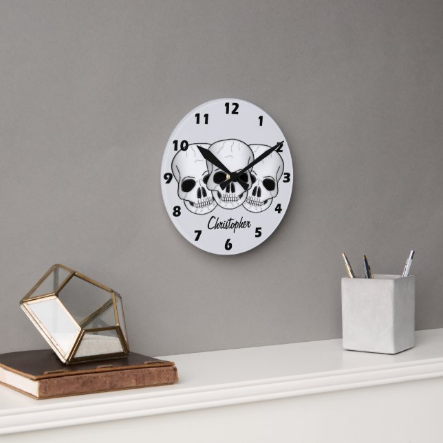 Fantasy Kunst Schädel Design Personalisiert Runde Wanduhr (Büro)