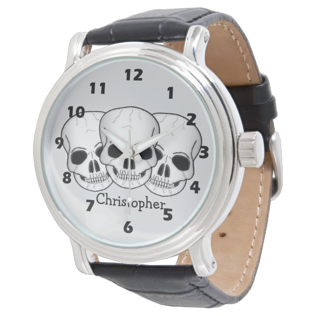 Fantasy-Kunst-Totenkopf-Design Armbanduhr (Schrägansicht)
