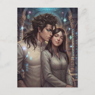 Fantasy-Kunstprint - Innige Umarmung in alten Ruin Postkarte