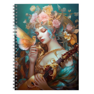 Fantasy Lady mit Lute & Butterfly Bird Notizblock