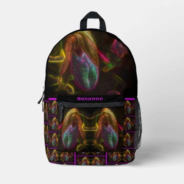 Fantasy Lady Slipper Blume Personalisiert Bedruckter Rucksack (Vorderseite)