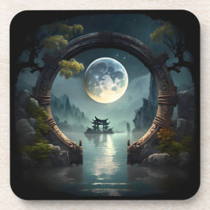 Fantasy Landscape Moon, Round Arch Plastic Unterse Getränkeuntersetzer