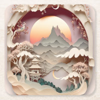 Fantasy Landscape Paper Cut Square Paper Untersetz