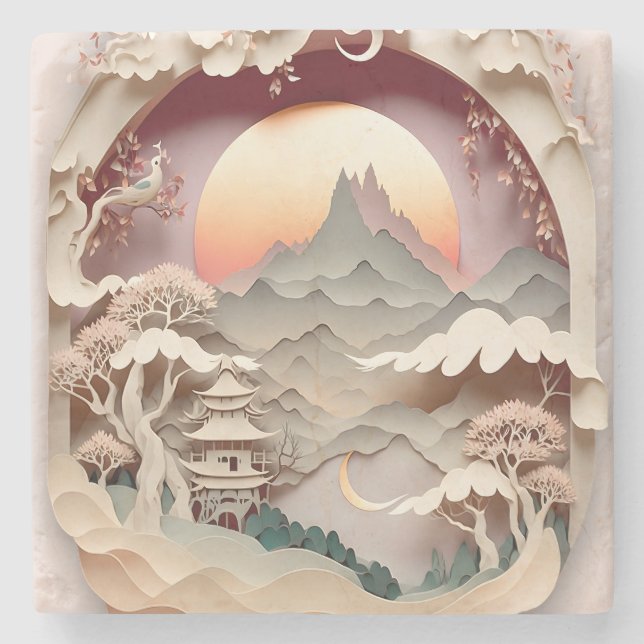 Fantasy Landscape Paper Cut Stone Untersetzer (Vorderseite)