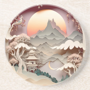 Fantasy Landscape PaperCut Round Sandstone Unterse Getränkeuntersetzer