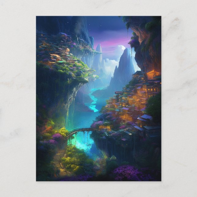 Fantasy Landschaft farbenfroh surreal Postkarte (Vorderseite)