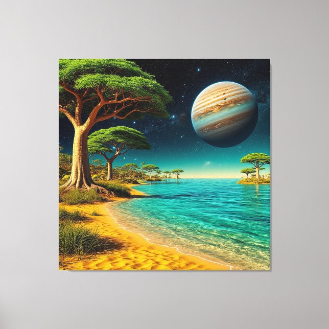 Fantasy Landschaft mit lebendigem Strand Leinwanddruck (Vorderseite)