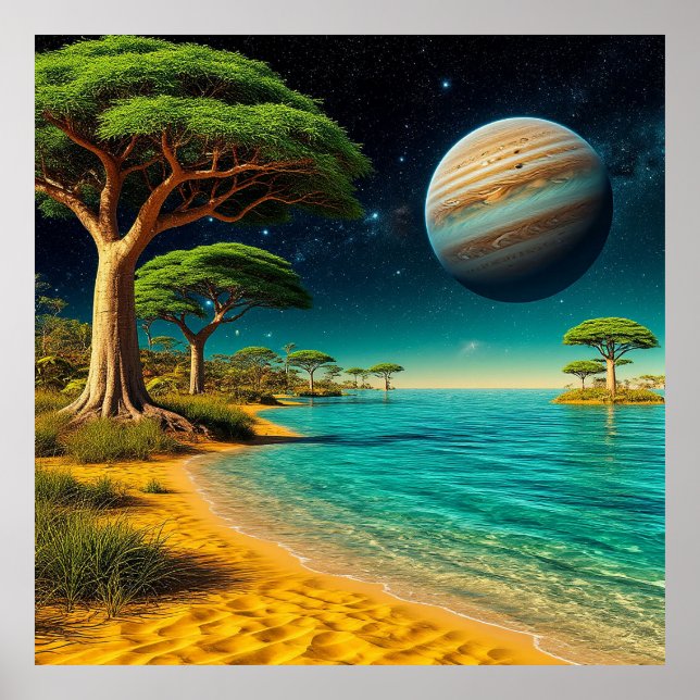 Fantasy Landschaft mit lebendigem Strand Poster (Vorne)
