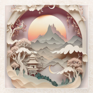 Fantasy-Landschaft Papier geschnitten Glasunterset Glasuntersetzer