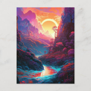 Fantasy Landswald farbenfrohe Surreal Postcard Postkarte