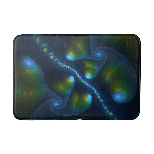 Fantasy Lights Abstract Blue Green Yellow Fractal Badematte (Vorderseite)