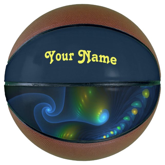 Fantasy Lights Abstrakt Blue Green Fraktal Name Basketball (Vorderseite)
