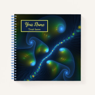 Fantasy Lights Abstrakt Blue Green Yellow Art Name Notizbuch