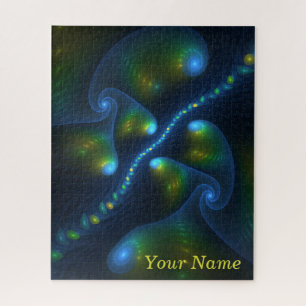 Fantasy Lights Abstrakt Blue Green Yellow Art Name Puzzle