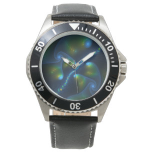 Fantasy Lights Abstrakt Blue Green Yellow Fraktal Armbanduhr