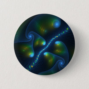 Fantasy Lights Abstrakt Blue Green Yellow Fraktal Button