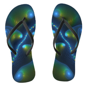 Fantasy Lights Abstrakt Blue Green Yellow Fraktal Flip Flops