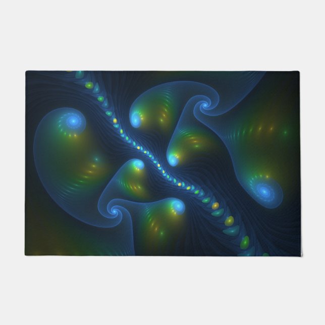 Fantasy Lights Abstrakt Blue Green Yellow Fraktal Fußmatte (Vorderseite)