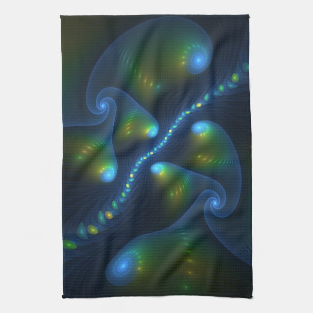 Fantasy Lights Abstrakt Blue Green Yellow Fraktal Geschirrtuch (Vertikal)