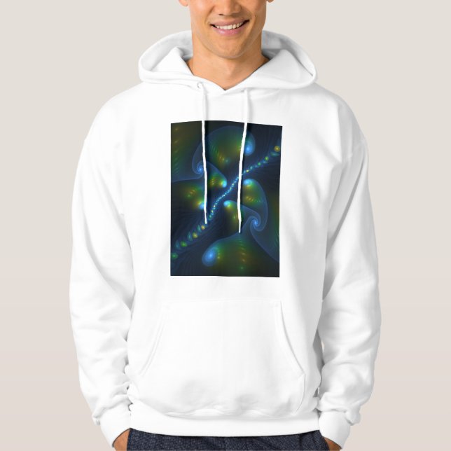 Fantasy Lights Abstrakt Blue Green Yellow Fraktal Hoodie (Vorderseite)