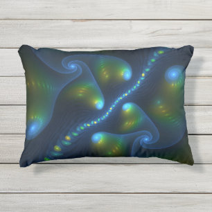 Fantasy Lights Abstrakt Blue Green Yellow Fraktal Kissen Für Draußen