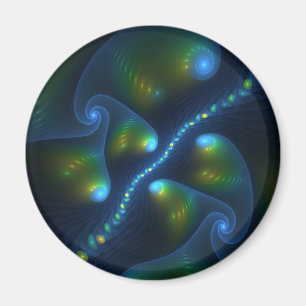 Fantasy Lights Abstrakt Blue Green Yellow Fraktal Magnet
