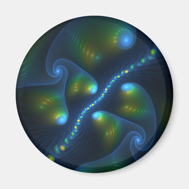 Fantasy Lights Abstrakt Blue Green Yellow Fraktal Magnet (Vorne)