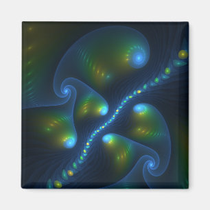Fantasy Lights Abstrakt Blue Green Yellow Fraktal Magnet
