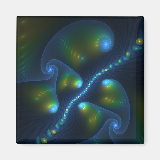 Fantasy Lights Abstrakt Blue Green Yellow Fraktal Magnet (Vorne)