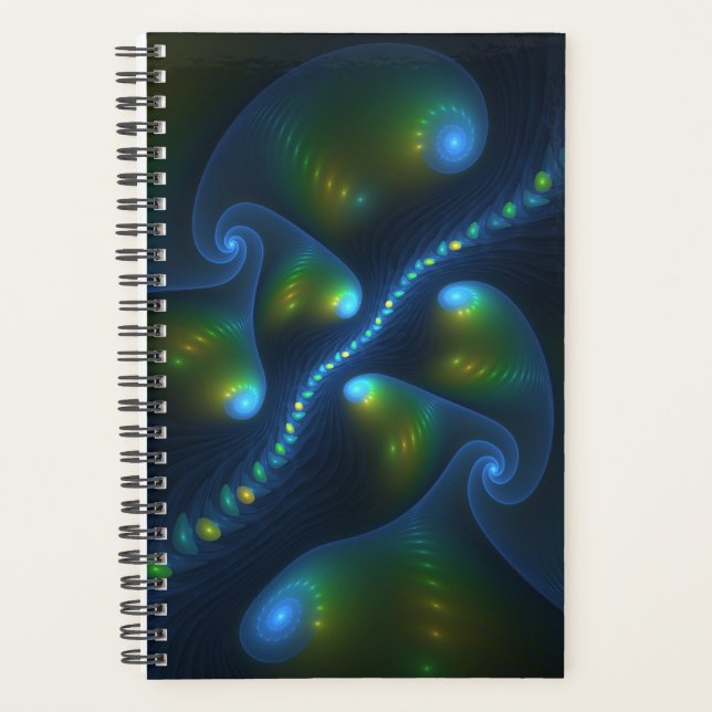 Fantasy Lights Abstrakt Blue Green Yellow Fraktal Planer (Vorderseite)