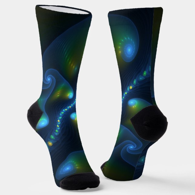 Fantasy Lights Abstrakt Blue Green Yellow Fraktal Socken (Gewinkelt)