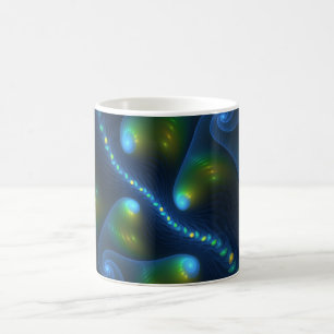 Fantasy Lights Abstrakt Blue Green Yellow Fraktal Tasse