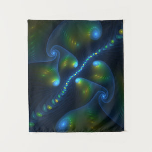 Fantasy Lights Abstrakt Blue Green Yellow Fraktal Wandteppich