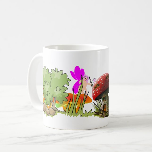 Fantasy Lila Fairy mit magischen Pilzen Kaffeetasse (Vorderseite Links)