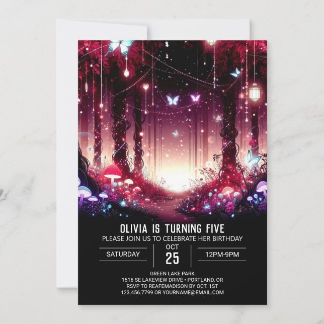 Fantasy Little Woodland Digital Geburtstag Einladung (Vorderseite)
